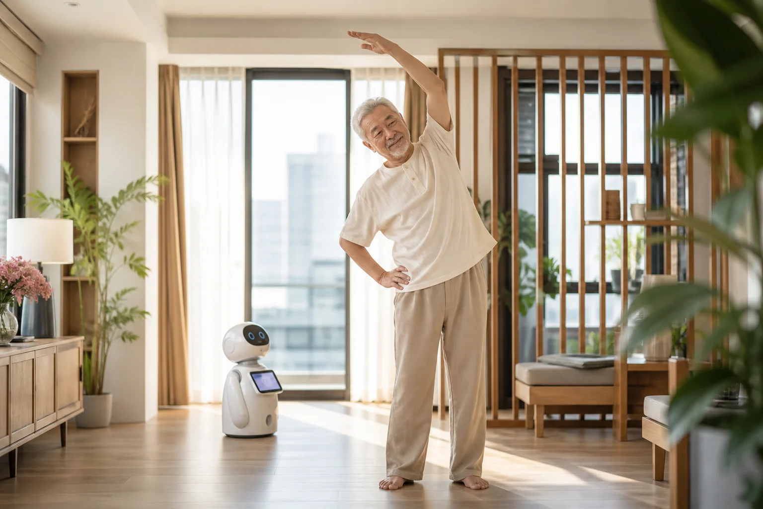 Người cao tuổi vận động nhẹ nhàng tại nhà cùng robot X1